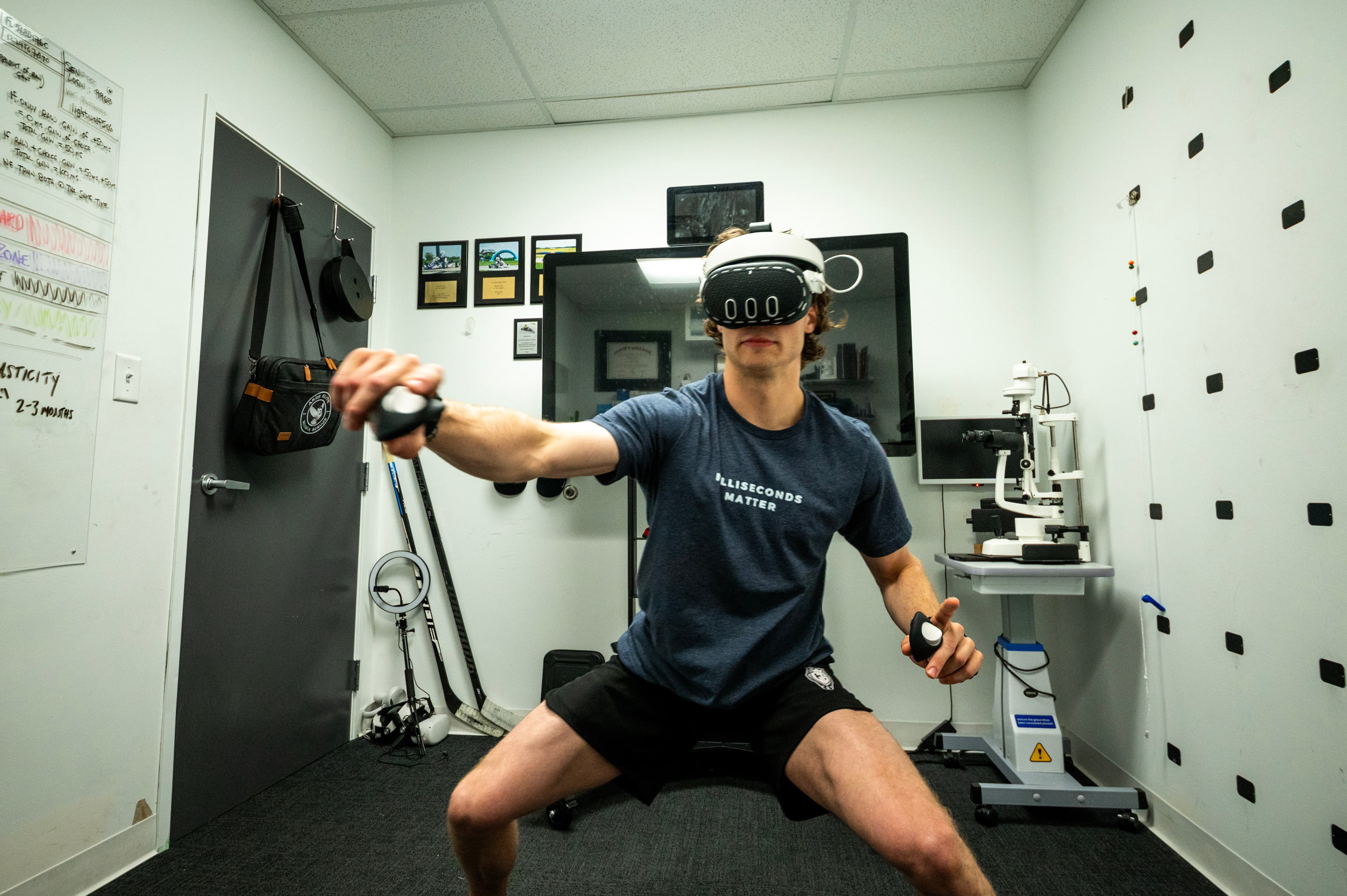 Cam Gray training visual-cognitive systems with a CGG goalie at AESV